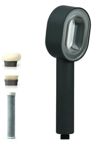 Julymoda Duschkopf mit Filter, 3 in 1 Handbrausen mit Reinigungsbürsten/Schwamm, Massage Hochdruck Wassersparend Duschkopf Set für Hartes Wasser (Schwarz)