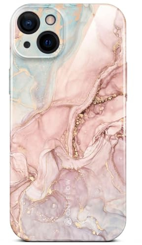 ONEFLOW Bliss Cover für iPhone 14 Hülle in Marmor Optik, Designer Case Handy Schutzhülle mit Kameraschutz, Muster Hardcase Glitzer Handyhülle marmoriert, Rosa Grau