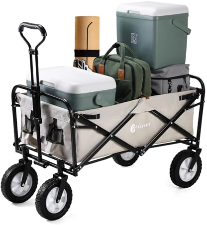 Packaway Faltbarer Bollerwagen – 70 kg Tragkraft – 90 L Volumen – 360° Geländeräder – Waschbares 600D Polyester – Kompakt klappbar (Taupe)