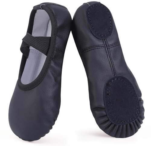 Ulicox Ballet Shoes for Girls Leather Ballet Slippers Women Dance Flats Split Sole Kids Ballerina Shoes for Yoga Gymnastics Black 11.5 UK Child