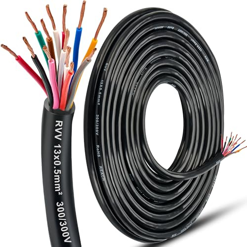 DARKGUARD Cavo per Rimorchio 13 Poli 0.5mm², 3M Cavo Elettrico per Auto, 12V/24V Cavo in Rame a 13 Conduttori per Camper Caravan Illuminazione, Flessibile PVC Approvato RoHs Reach