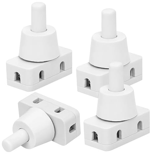 4 Stück Einbau-Druckschalter Weiß – 250V 2A, IP20, 1-polig, M10 Gewinde mit Schraubkontakten – Mini-Druckschalter für Lampen, Haushaltsgeräte, Elektroinstallation, DIY-Projekte, Wand- und Möbelmontage