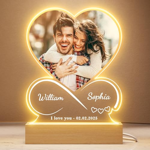 Bemaystar Personalisierte Geschenke für Frauen und Männer - Personalisierte Bilderrahmen mit Foto, Acryl Plakette mit Nachtlicht, Personalisierte Weihnachtsgeschenke Geburtstag für Frauen