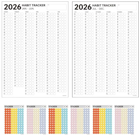 Habit Tracker Planner – 12 Monate tägliches wöchentliches Layout, Ultraweißes Spezialpapier, Farbpunktaufkleber Set, magnetische Wandhalterung | Ziele setzen persönliches Wachstum Fitness