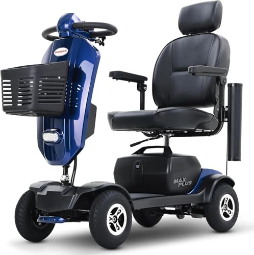Elektromobil Seniorenmobil Rollstuhl elektrisch faltbar,20AH herausnehmbarer Akku 25km,300W,360° Luxus-Sitz mit Kopfstütze,E-Bremse,32cm Fußraum,9Zoll Luftreifen stoßdämpfend,LED,USB,Windabweiser Blau