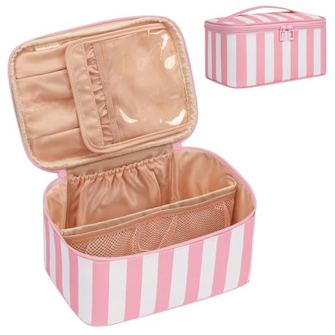 Kosmetiktasche Damen, Groß Make Up Tasche Reise Kosmetikkoffer für Frauen Travel Makeup Bag Cosmetic Bag mit Griff und Teiler