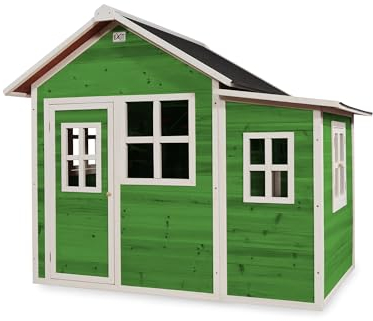 EXIT Toys Loft 150 Holzspielhaus mit Anbau für Draußen - Gartenhaus aus Holz für Kinder - Wasserdichtes Dach - Einfache Montage - 100% FSC Zedernholz - TÜV-Zertifiziert - 188x149x159cm - Grün