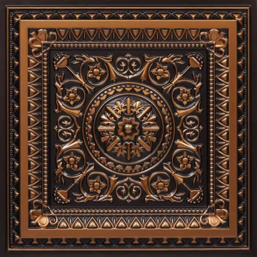From Plain To Beautiful In Hours 223-25ac La Scala PVC 2' x 2'Glue-up or Lay-in Ceiling Tile (Case / 100 sq.ft), Antique Copper, Pack of 25