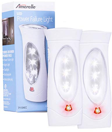 Amerelle LED Emergency Lights for Home, 2 Pack – 3 Function Power Outage Lights – Automatic LED Plug-in Flashlight Combo with Rechargeable Battery