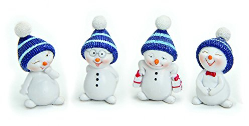 TEMPELWELT Deko Figur Schneemann Im 4er Set je 5 cm, Polystein Rot Weiß, Dekofigur Kranzdeko Winterdeko Weihnachten Schneemänner Winterfiguren