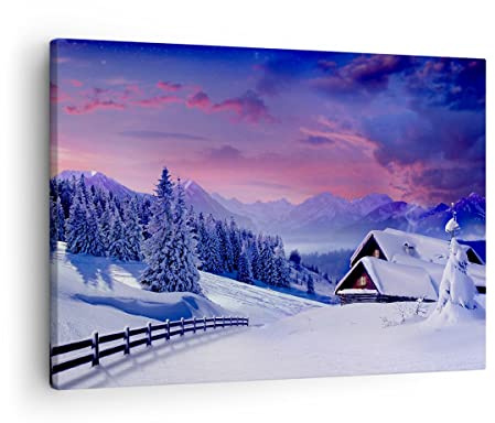 ARTTOR Bilder auf Leinwand 70x50cm Wandbild Landschaften - 2315 | Winter Landschaft Frost Klein Wanddekoration Wohnzimmer Schlafzimmer Wanddeko Wand Kunstdruck Wandkunst Wall Decor ARTTOR