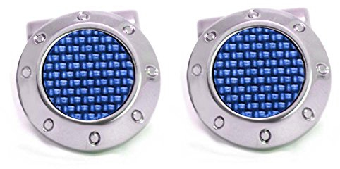 Manschettenknöpfe Carbon blau silbern glänzend rund 18 mm! - 3D-Effekt! + Silberbox - Accessoire für die Umschlagmanschette