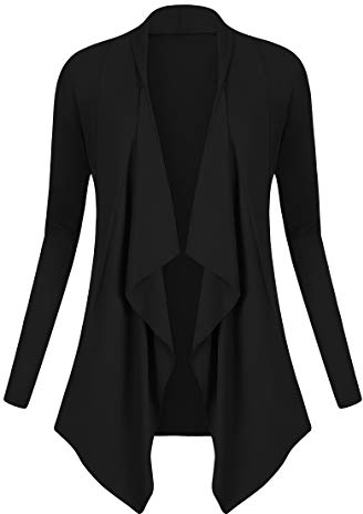 Urban GoCo Donna Cardigan Drappeggiato Aperto Davanti a Maniche Lunghe e Orlo Irregolare Giacca Top (XXL, Nero)