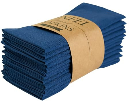 INFEI Solid Color Blended Thin Dinner Cloth Napkins - Set of 12 (40 x 40 cm) - for Events & Home Use (Navy Blue)
