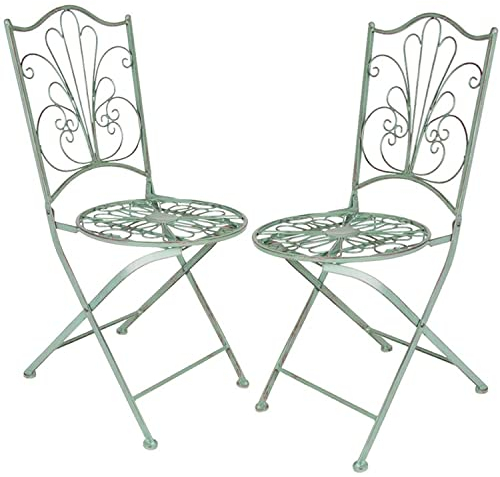 Antike Metall Klappstühle 2er-Set Gartenstuhl klappbar Balkonstuhl Metallstuhl Garten Vintage Dekoration Vintage Stuhl Stühle Klappstuhl Balkon Terrasse Garten in grün Gartenstühle Metallstühle