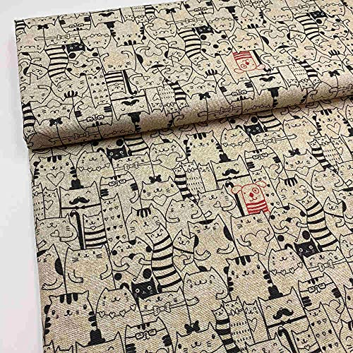 Gedruckt Canvas Dekostoff - 280 cm Breite - Meterware ab 0,5 m - Preis gilt für 0,5 m | Katzen und Hund - Beige, Schwarz, Rot