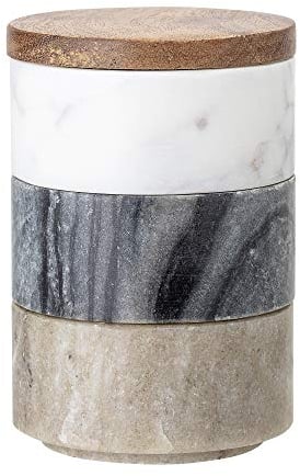 Bloomingville Gefäß mit Deckel Mael, Farbe Weiß, 3x210 ml, aus Marmor, Maße D7,5xH11,5 cm, Stapelbar, 82044249