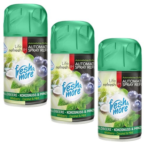 Fresh & More Lufterfrischer Nachfüller (3er Pack) 250ml, Waldbeere - Kokosnuss & Minze