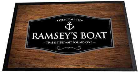 Artylicious Personalised Boat MAT Sailing boat, narrowboat, Canal barge, Door mat 60 x 40cm, non slip base mat, boating accessories