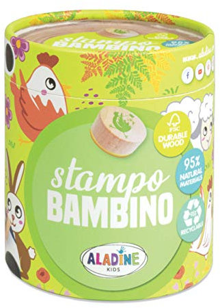 Stempelset für Kinder, Stampo Bambino, Bauernhof, 8 Holzstempel mit Stempelkissen