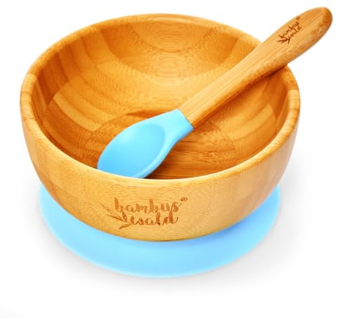 bambuswald© bol ventouse écologique avec cuillère pour bébés et tout-petits | Bol 100% durable en bambou - Ensemble de bols d'alimentation stables pour enfants assiettes bébés
