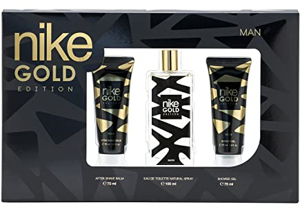 NIKE - Gold Edition Colonia 100 ml + After Shave 75 ml + Gel de Baño 75 ml, Estuche de Regalo Hombre, Eau de Toilette Masculina, Aroma Cítrico Especiado, Fragancia Fresca, Elegante y Duradera