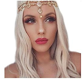 Aceorna Wedding Headbands Chain Floral Jewelry Hair Pieces Crystal Pearl Headpiece Festival Holloween Costume Bridal Accessories for Women and Girls (Gold)