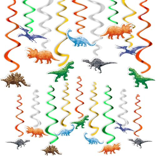 WERNNSAI Dinosaurier Hängedekoration - 24 Teilig Set Dinosaurier Party Dekorationen für Jungen Kinder Deckenhänger Hängende Spiral Dino-Thema Geburtstagsparty Swirl Deckendekoration