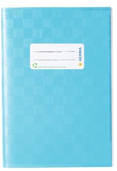 HERMA 7433 Notebook Covers A5 Raffia Light Blue, Pack of 25, Book Covers with Label & Raffia Structure Made of Durable & Wipe-Clean Polypropylene Film, Notebook Cover Set for School Notebooks,