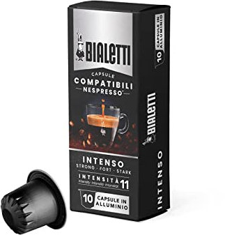 Bialetti Compatibili Nespresso, 1 Confezione da 10 Capsule, Intenso, Intensità 11, Compatibili con Macchine Nespresso, 100% Alluminio