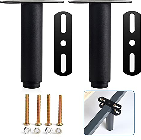KRIZJUES Lot de 2 Pieds réglables en métal rétractables et résistants pour Armoire, canapé, lit, Cadre de Rechange (17,8 cm à 33 cm) (Noir)