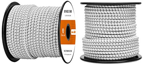 Abma Cord Tendeur Élastique 4mm 20M Corde Elastique Corde en Caoutchouc - Blanc&Noir