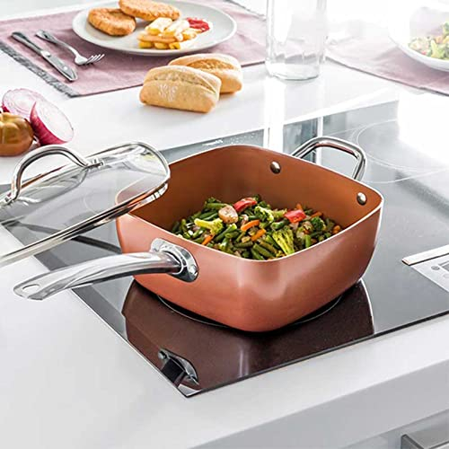 SHOP-STORY - COPPER 5-IN-1 : Poêle Multifonctions 5 en 1 Tous Feux Cuisson Vapeur, au Four, Friteuse, Poêle