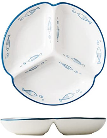 Bicuzat 1 plato de cerámica para control de porciones, plato dividido, plato de postre, plato de ensalada, plato de cena, 8 pulgadas, pescado