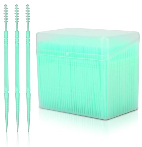 Agatige 1100 piezas de palillos de dientes, palillo de dientes de doble cabeza, palillo de hilo dental multicolor, palillo de dientes redondo para el cuidado bucal, verde