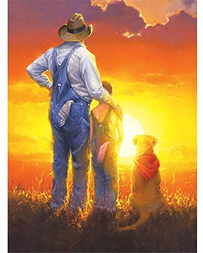 Yingxin34 Puzzles für Erwachsene Puzzle 1000 Teile Vater und Sohn und Hund im Sonnenuntergang für Erwachsene Jugendliche-30x20 Zoll (75 x 50cm)