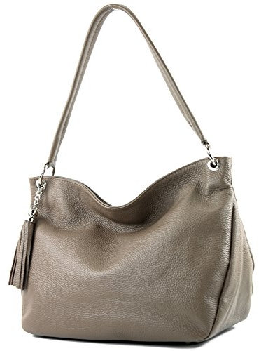 modamoda de - T154 - ital Schultertasche Umhängetasche aus Leder, Farbe:Taupe