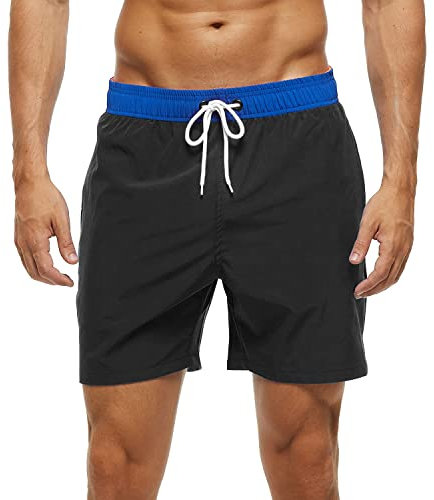 Arcweg Men's Dark Blue/Black Swim Trunks with Zipper Pockets, Mesh Lining, Quick Dry, M(UK)