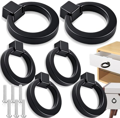 SUpoetry 6 Stück Runder Schubladengriff, Metall Schubladenring, Ring Schrankgriff, Abgefallener Ring Griffe Möbel Dekorationen mit Schrauben für Küchenschrank-Kommode Schublade (Schwarz)