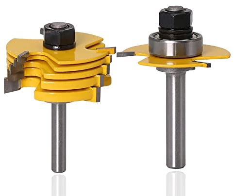 Mesee 6 Stück T-Nutfräser-Set, 8mm Schaft Stapelbare Verstellbare Scheibennutfräser, T-Track Slotting Fräser Router Bit Set, Scheibennutfräser Holzschneider Werkzeug für Graviermaschine Trimmmaschine