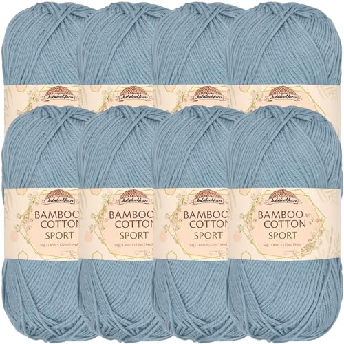 JubileeYarn Bamboo Cotton Sport 4 Ply Yarn - 50g/Skein - Faded Glacier Blue - 8 Balls