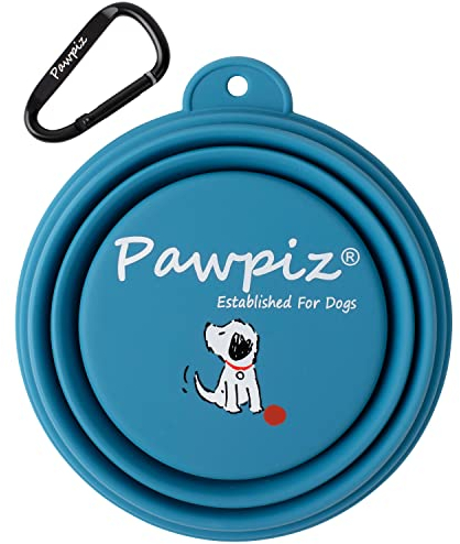 Pawpiz Collapsible Dog Bowl | 450ml | Dog Travel Bowl with Cute Puppy Design & Carabiner | BPA-Free, Food-Grade, Foldable Silicone Bowl | Gift for Small & Medium Pets | UK Brand (Boston Blue)