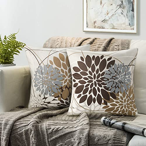 Kissenbezug 45x45 Blume Sofakissen Deko Kissenhülle Geometrisches Blume Muster Kissen Braun Moderne Abstrakte Kissenbezug 2er Stück Leinen Kissenhüllen Passend Für Wohnzimmer Galerie Kissen Dekor