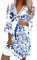 Tunika Kleid Damen Sommer Damen Tunika Kleid 3/4 Ärmel V Ausschnitt Fransen Blumendruck Boho-Damenkleid