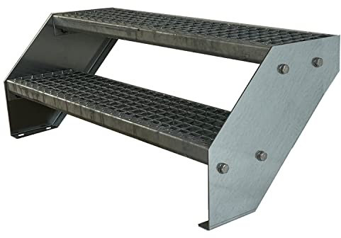 Kaminbau Mierzwa Premium Stahl Treppe Verzinkt 2 Stufen (Breite 140 cm) (Höhe 38 cm) Wetterfest Gitterroststufe Gartentreppe
