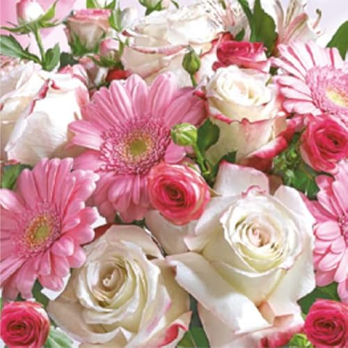 Auswahl Motiv - 20 Servietten/Napkins - ca. 33 x 33 cm 3-lagig - Gerberas und weiße Rosen - Tisch-Deko Basteln Serviettentechnik