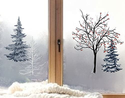 wolga-kreativ Fenster Fensterbilder Glasdekorfolie Motiv Fensterfolie FenstertattooWinter Weihnachten Advent Winterbaum Aufkleber Fenster wiederverwendbar Kinderzimmer Deko