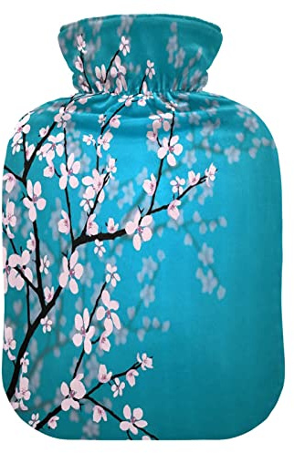 Japanese Cherry Blossom Flower Hot Water Bottle with Cover, 1 L Transparent Hot Water Bag Hot Cold Compress, Great for Cramps Back Shoulder Pain Relief, Kids Men Women Hand Foot Warmer