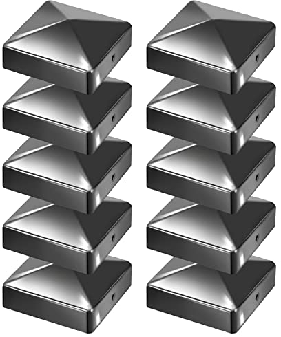 Gimisgu Lot de 10 capuchons de poteau 91 x 91 mm - En métal galvanisé - En forme de pyramide - Pour poteaux en bois - Avec vis - Noir