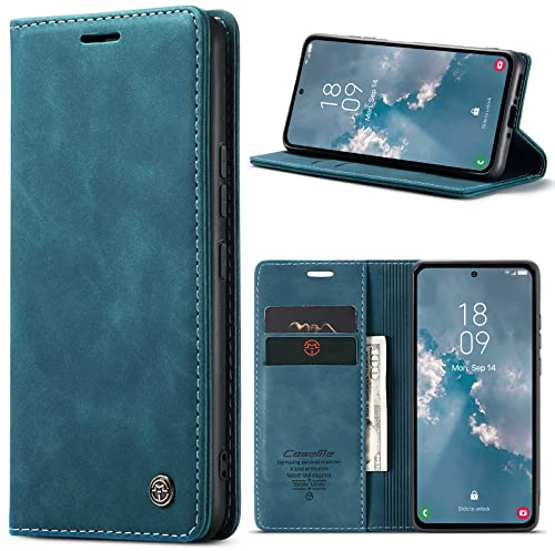 niloucase Kompatibel mit Samsung Galaxy A54 5G Hülle Leder,Magnetverschluss Premium PU Leder Flip Case,Standfunktion.-Grün-Blau